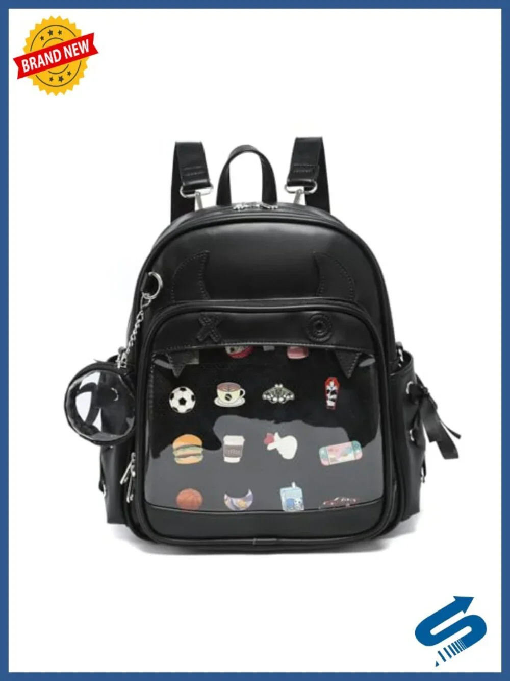 PU Leather Ita Backpack Crossbody Purse with Clear Window for Pins